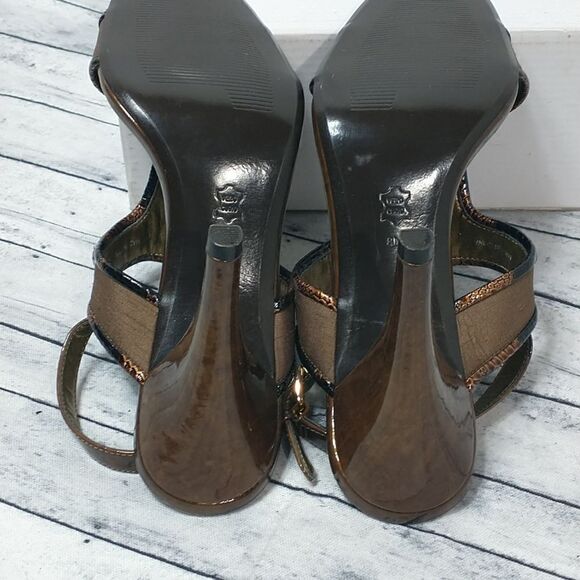 Linea Paolo SZ 8M Gold Sling Buckle Decorated Open Toe Heel Sandals - Picture 8 of 10